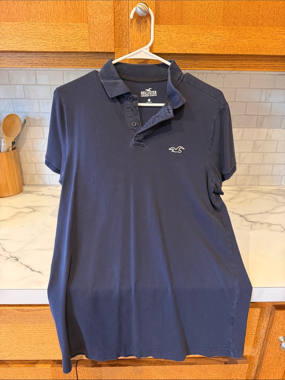 Hollister Men's Dark Navy Polo with Embroidered Logo